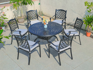 FurnitureOkay Orlando 7-Piece Cast Aluminium Outdoor Dining Setting — Black