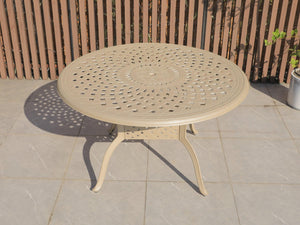 FurnitureOkay Orlando Cast Aluminium Outdoor Dining Table (130cm Round) — Sandstone