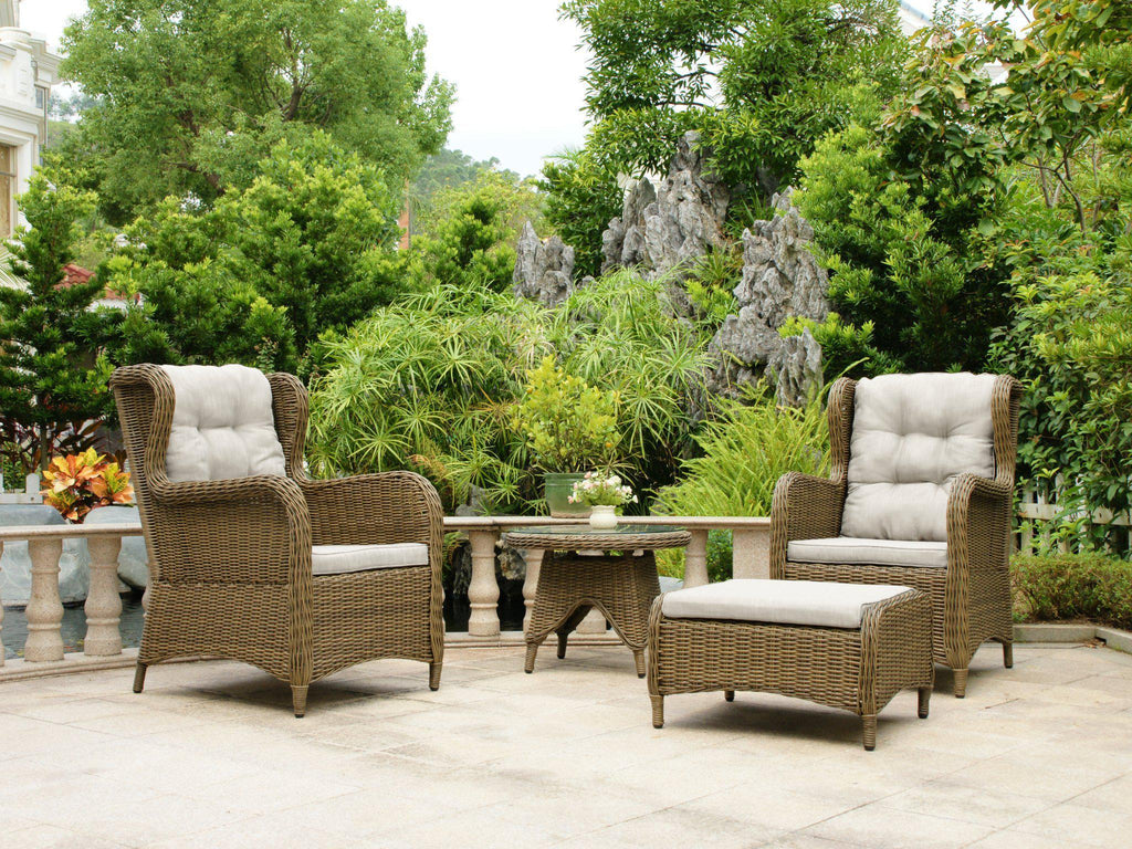 FurnitureOkay Rosebud 4-Piece Wicker Outdoor Balcony Setting — Brown