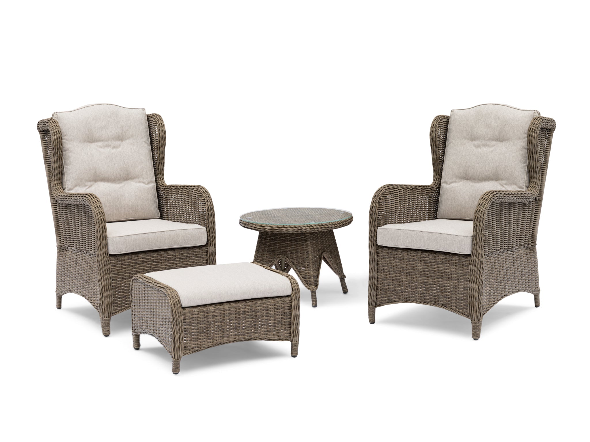 FurnitureOkay Rosebud 4-Piece Wicker Outdoor Balcony Setting — Brown