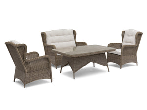 FurnitureOkay Rosebud 4-Piece Wicker Outdoor Lounge Setting — Brown