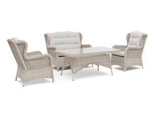 FurnitureOkay Rosebud 4-Piece Wicker Outdoor Lounge Setting — White Shell