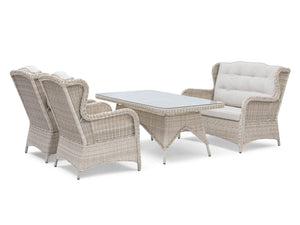 FurnitureOkay Rosebud 4-Piece Wicker Outdoor Lounge Setting — White Shell