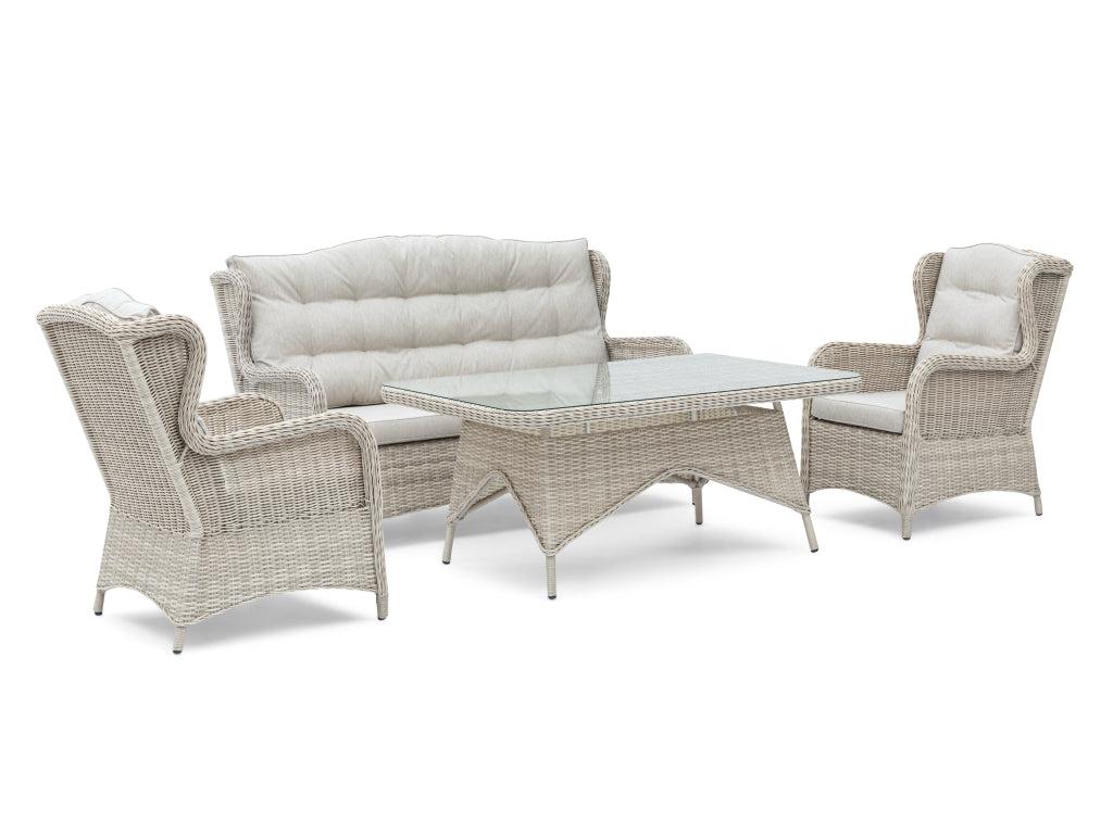 FurnitureOkay Rosebud 4-Piece Wicker Outdoor Lounge Setting — White Shell