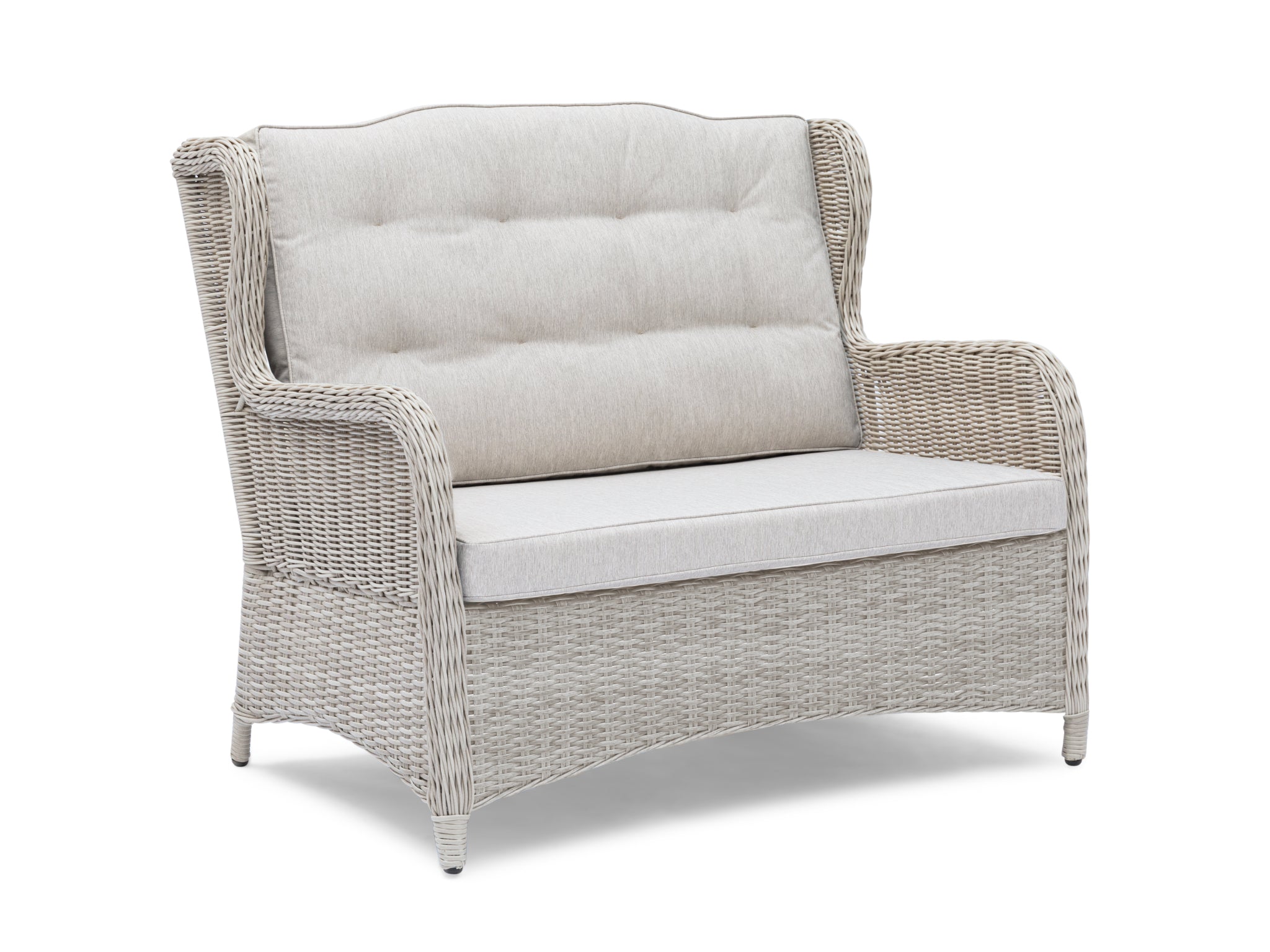 FurnitureOkay Rosebud Wicker Outdoor Sofa (2-Seater) — White Shell