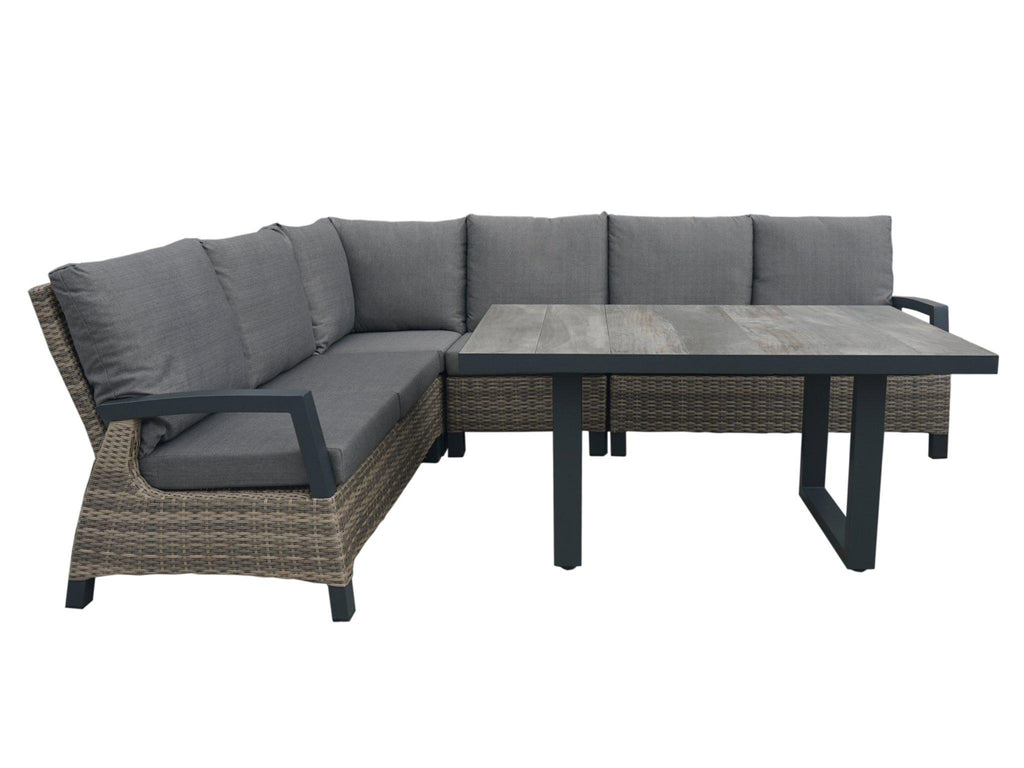 FurnitureOkay Sorrento 5-Piece Wicker Outdoor Modular Lounge Setting — Soft Taupe