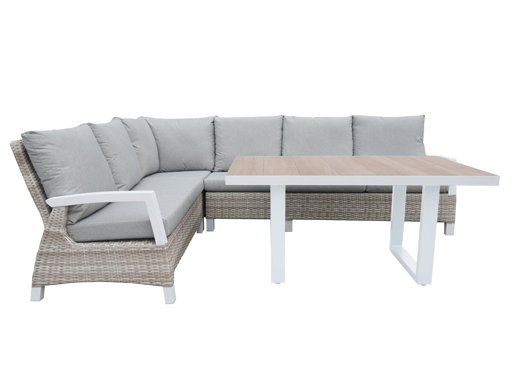 FurnitureOkay Sorrento 5-Piece Wicker Outdoor Modular Lounge Setting — White Shell