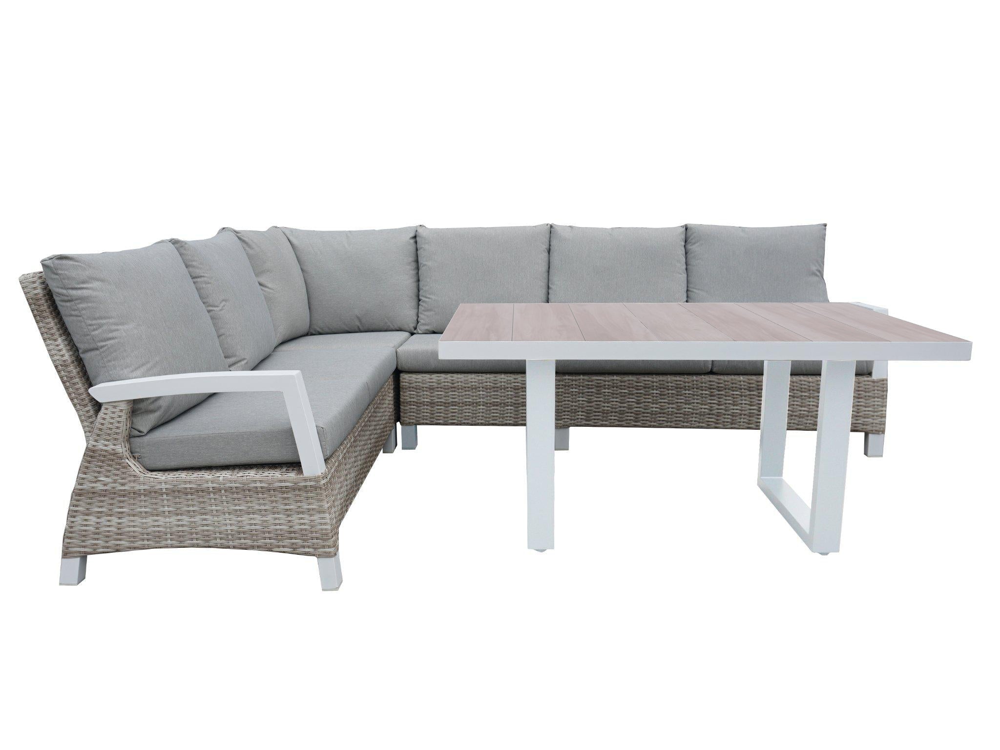 FurnitureOkay Sorrento 5-Piece Wicker Outdoor Modular Lounge Setting — White Shell