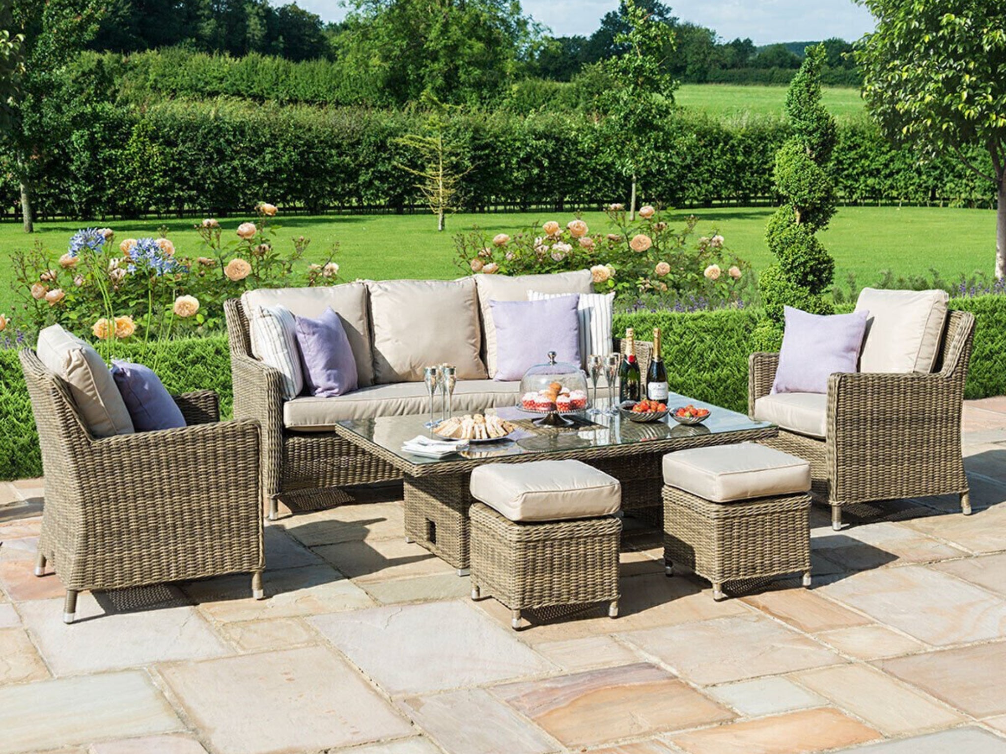 FurnitureOkay Winchester 6-Piece Wicker Outdoor Lounge Setting