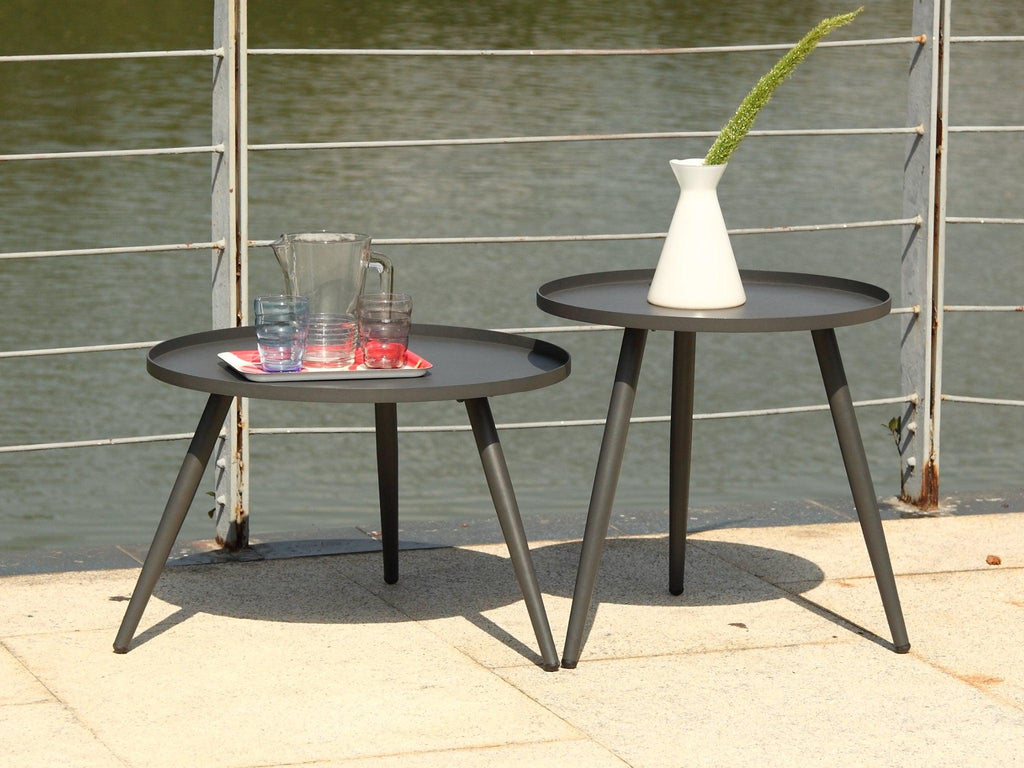 FurnitureOkay Yea Steel Outdoor Side Table Set — Charcoal