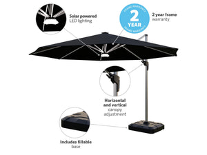 Coolaroo Brighton 3.5m Round LED Cantilever Umbrella — Black