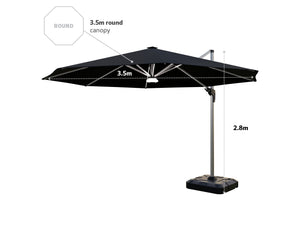 Coolaroo Brighton 3.5m Round LED Cantilever Umbrella — Black