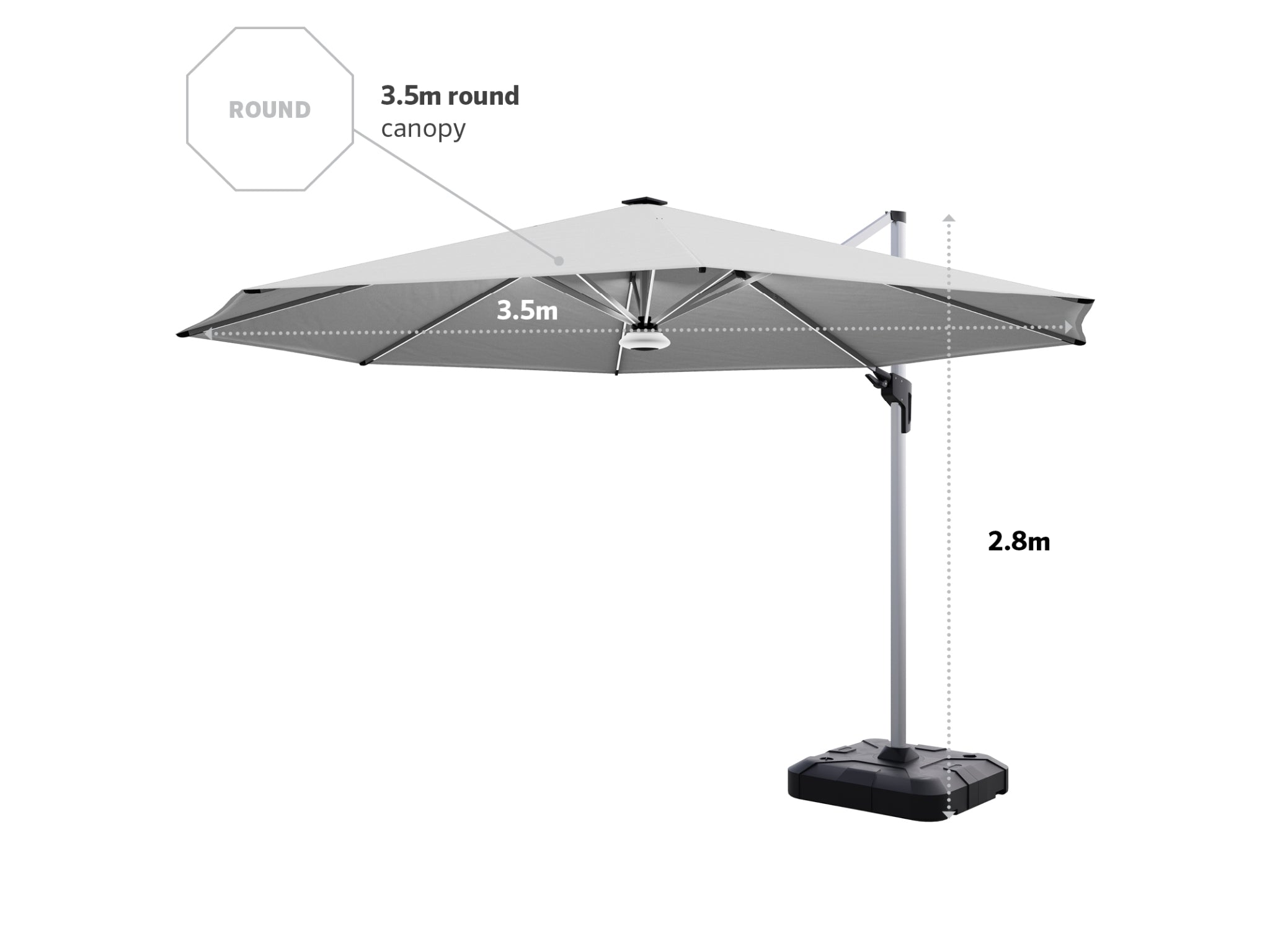 Coolaroo Brighton 3.5m Round LED Cantilever Umbrella — Steel